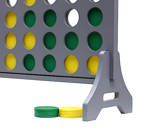 Image of Giant 4 in a Row Game for Family & Adults - Tailgating Pros Jumbo Grey Wooden Four in a Row Indoor & Outdoor Yard Game for Family Party Fun, Portable Activities for Patio, Backyard, and Camping