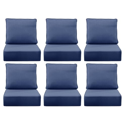 Image of 6 inch Thick Outdoor Chair Cushions, 24 x24 Inch Patio Furniture Cushions Set of 6 with Water Resistant & Removable Cover, UV Resistant, 30D High Density Sponge Patio Cushion, Blue
