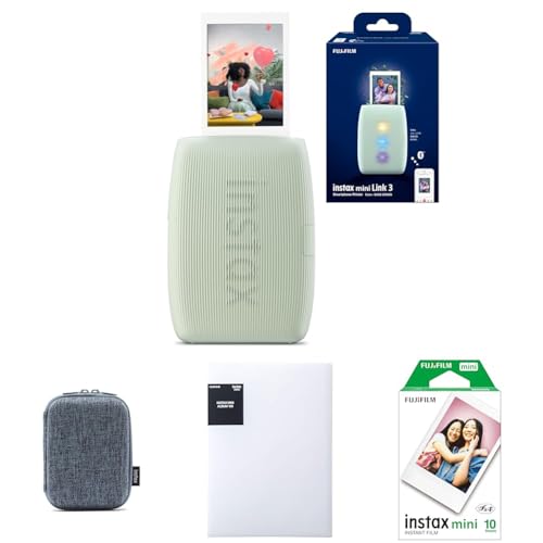 富士フイルム(FUJIFILM) クリスマスプレゼント お年玉ギフト チェキ スマホプリンター instax mini Link3 セージグリーン INS MINI LINK3 S GREEN + ケース +アルバム + JP1 10枚