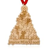 Bois ERNESTINE - Boule de Noël en Forme de Chat Humour - décoration Sapin gravée pour la Famille - Boule en Bois personnalisée Artisanale - décoration de fête fabriquée en France en Bois