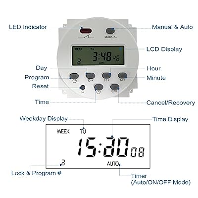 Sutekus 7 مفتاح التوقيت الرقمي النهاري DC 12V 16A مرحل تبديل الوقت القابل للبرمجة