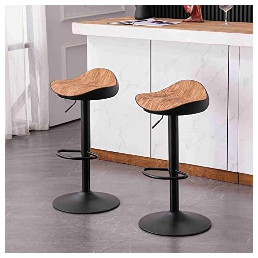 Kidol & Shellder Juego de 2 Taburetes de Bar Giratorios en 360° y Ajustables en Altura para Cocinas Modernas Sin Brazos de Madera…