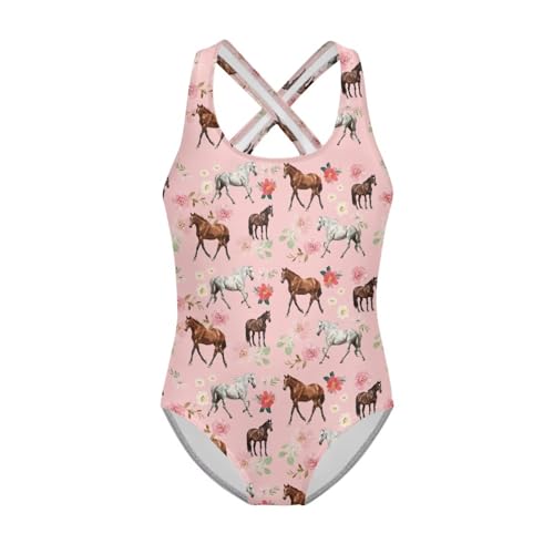 Image of Girls One Piece Swimsuits Summer Quick Dry Crewneck Beach Bathing Suit Cross Shoulder Strap Swimwear 5-14 Years