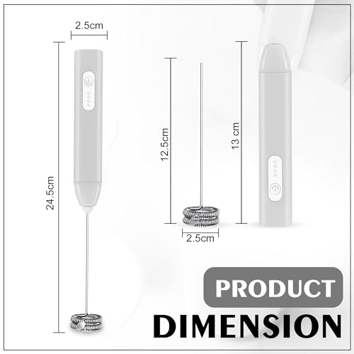 Image of GLUN Portable Coffee Frother Vibe Grey Colour 1 Piece, Type-C Port Rechargeable Handheld Milk Frother with 2-Layer Detachable Steel Whisk, Fast Foam Maker for Latte, Cappuccino & Coffee