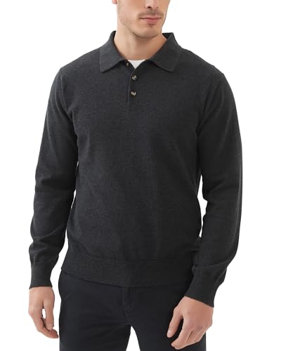 Image of Kallspin Mens 100% Cotton Polo Sweater Long Sleeve Button Down Knit Pullover Relaxed Fit Collared Casual Tops