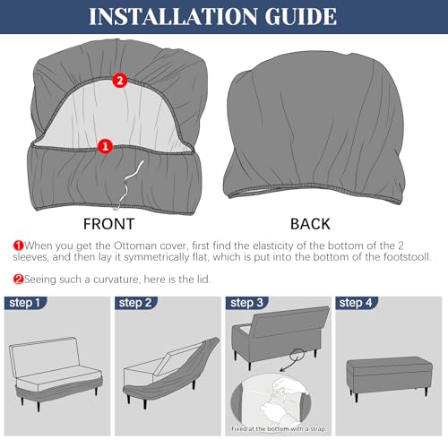 Image of FUANGUI Ottoman Cover Stretch Storage Ottoman Bench Slipcover Jacquard Folding Storage Bench Ottoman Cover Footrest Stool Slipcover Footstool Protector Cover with Elastic Bottom,Medium