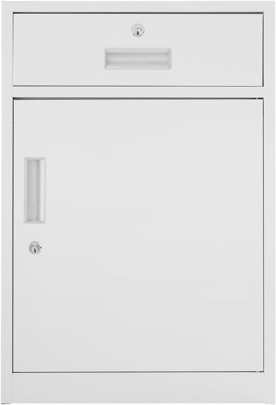 Metal File Cabinet with Lock, Under Desk Storage Cabinet Printer Stand Holder for Home Office White
