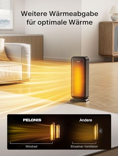 PELONIS Ventilador calefactor 2000W, con mando a distancia, de bajo consumo, calefactor cerámico portátil, 75° de oscilación, para cuartos de baño - imagen 3