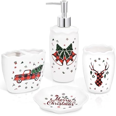 KEDEMAS Christmas Bathroom Accessory Set 4 Pcs Cover