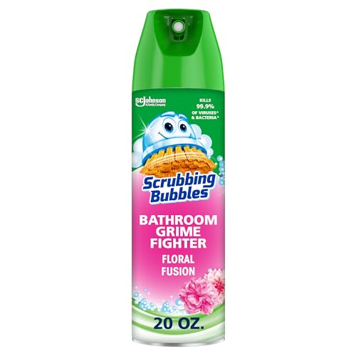 Image of Scrubbing Bubbles Bathroom and Shower Cleaner Disinfectant Aerosol, Foaming Action Bathroom Grime Fighter, Floral Fusion Scent, 20oz