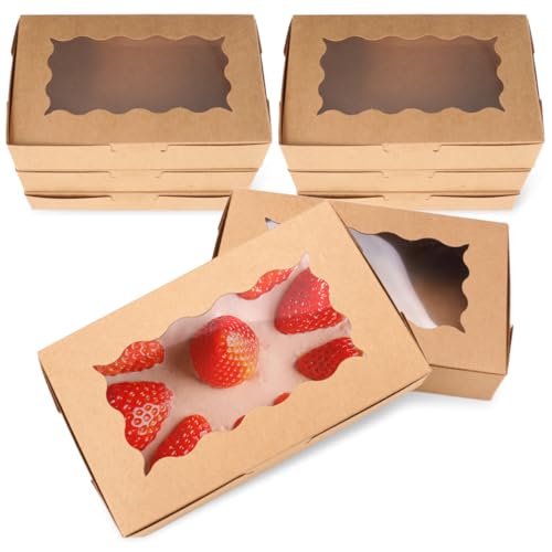 Lytonix 20 Piezas Caja Marrón de Cartón Plegabe con Ventana Transparente, 18 X 11 X 4 cm Caja de Papel Kraft Marrón para Pastelería, Cajas de Regalo para Galletas, Magdalenas, Postres