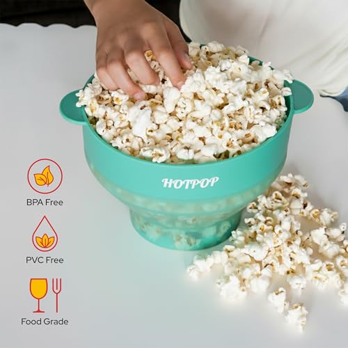 The Original Hotpop Microwave Popcorn Popper, Silicone Popcorn Maker, Collapsible Bowl BPA-Free and Dishwasher Safe- 20 Colors Available (Transparent Aqua)