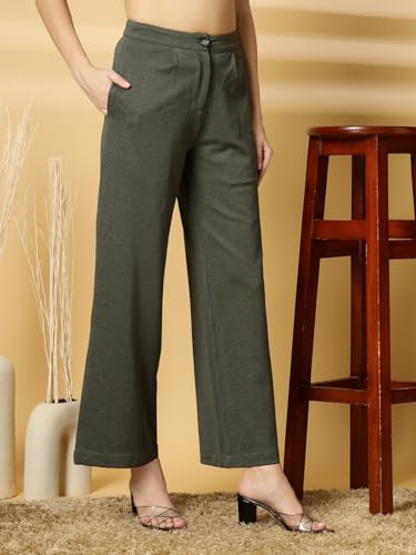 Image of OOMPH! Women's Straight Fit Mid Rise Korean Trousers|Trouser Pants for Women|Elegant Workwear for Office, College & Events|Trousers for Woman