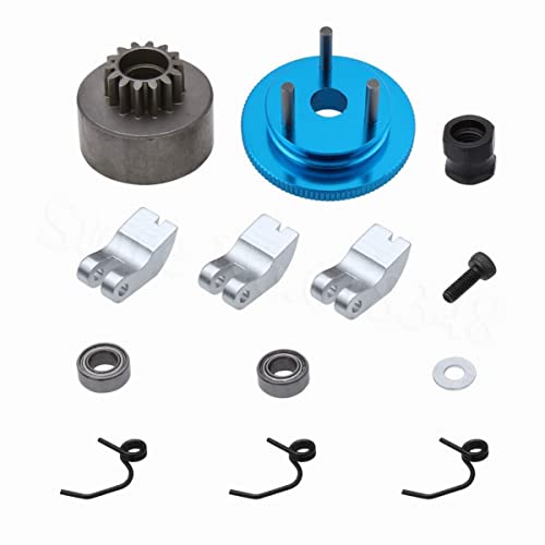 Rc Clutch Bell 14T Gear Bearing Clutch Shoes Springs Cone&Engine Nut Flywheel Assembly For Hsp 1/8 Rc Model Nitro Car 81020 - (Color: Blue) #TOP3