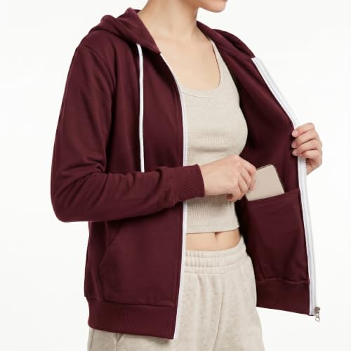 Image of GIVON Womens Casual Zip Up Hoodie Cotton Blend Soft Fabric Basic Layering Hooded Jacket with Kangaroo Pocket