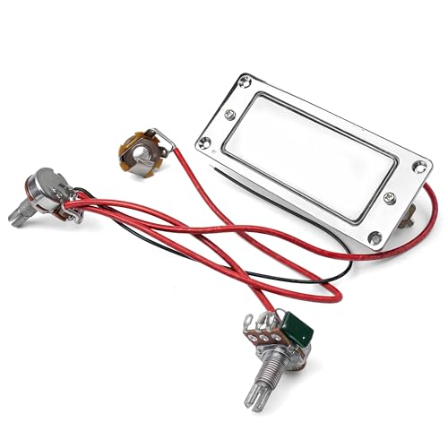 Pre-Wired Guitar Pickups, Humbuckers Wiring Harness Parts For Cigar Box Electric Guitar, Volume Tone Pots 500K Jack and Double Dual Closed Coil Electronics Kit, Chrome Musical Instrument For Guitarist