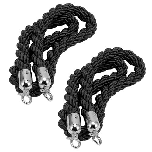 2 Barreras De Cuerda De Terciopelo Negro, Cuerdas De Terciopelo para Control De Multitudes, Fiestas Y Alfombras Rojas, Cuerdas De Seguridad para Colgar VIP Trenzadas De Nailon (Color: Gancho