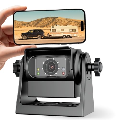 EWAY WiFi Magnetic Hitch Wireless Backup Rear/Front View Camera Rechargeable Battery for Easy Hitching of Gooseneck Horse Boat Travel Trailer/Fifth Wheels/RV/Camper Reverse for iPhone iPad Android