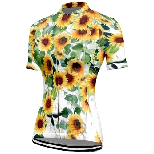 Mateju Maillot Ciclismo para Mujer, Estampado de Girasol Ropa Ciclismo Exterior Cómodo Transpirable, Verano Secado Rápido Camisetas Manga Corta Hombre, Camiseta Mujer Elástico (Girasol 1,S)
