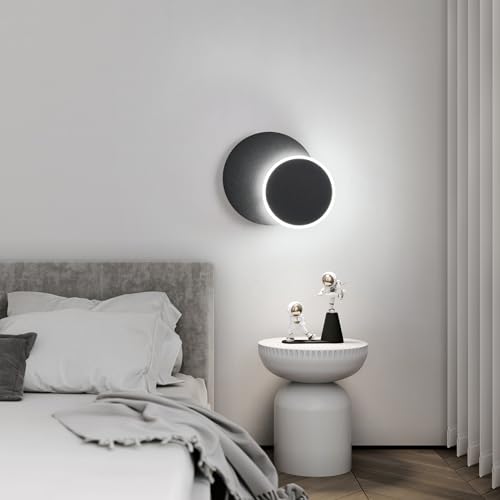Image of Modern LED Black Wall Sconces Set of Two Acrylic Wall Lights Lighting Fixture 6000K White Light 8W Dimmable Wall Lamp Round Sconces Wall Lighting for Living Room Bedroom Bedside Hallway