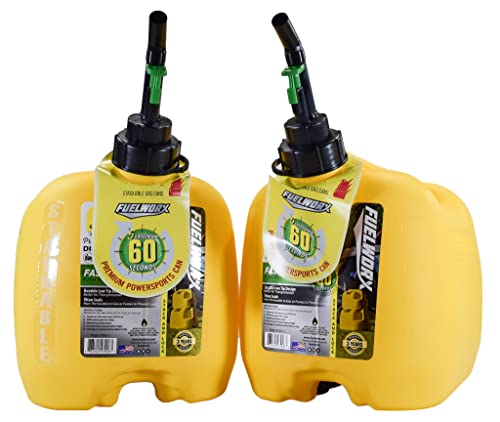 Fuelworx Made In The USA Yellow CARB Compliant Stackable & Easy Pour Diesel Fuel Can Two Pack (Two 5 Gallon)
