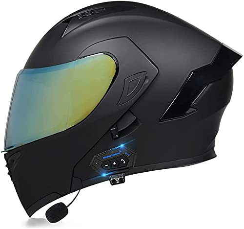 GODZHXModular Flip Up Front Helmets Adult Men and Women Four Seasons Dual Sun Visor Motorcycle Bluetooth Full Helmet DOT Approved for Scooter Moped Street Cruiser Helmet(55~62cm)