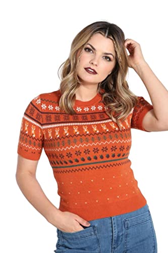 Image of Hell Bunny Vixey Jumper Fox Knitted 50's 60's Vintage Retro Pinup Short Sleeve