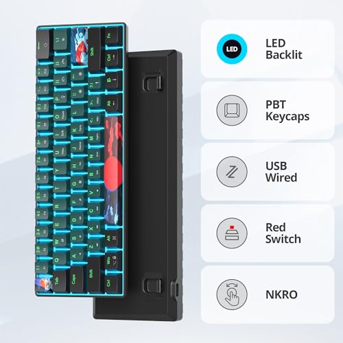 Image of 60 Percent Gaming Keyboard 60% Mechanical Keyboard LED Backlit Ultra Compact Wired Keyboard with Red Switch for Windows Laptop Gamer(61 Sound Wave)