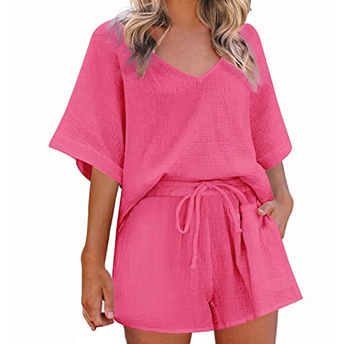 Costume ample en coton respirant et lin naturel pour femmes avec short à poches