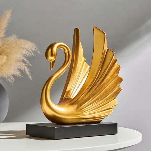 Estatua moderna de cisne dorado decorativa 10.43 in miniatura 1