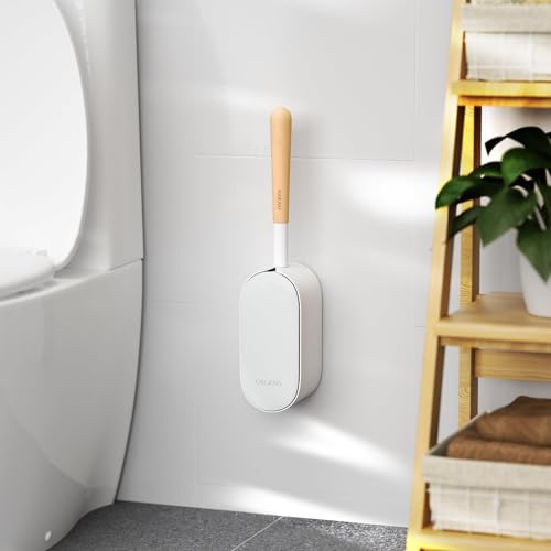 Image of Wooden Toilet Brush, OSCIOSS Toilet Brush and Holder Set with Ergonomic Design, Compact Size, Durable Bristles, Bamboo RV Toilet Cleaner & Holder for Bathroom (Natural, 1pack)