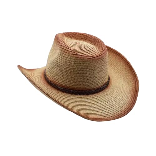 Image of Straw Cowgirl Hat for Women Cowboy Hats for Men Wide Brim Sun Hat Shapeable Western Hat Beach Hat