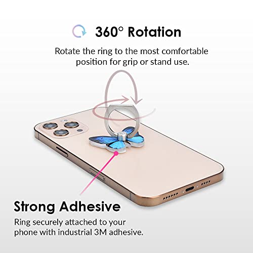 Image of Velvet Caviar Cell Phone Ring Holder - Finger Ring & Stand - Improves Phone Grip Compatible with iPhone, Galaxy, Most Smartphones (Blue Butterfly)