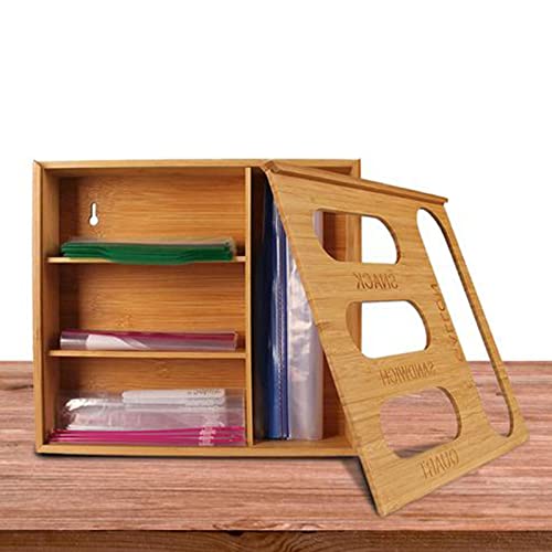 Storage Bag Organizer - Food Storage Bags Dispenser | Multi-purpose Storage Bamboo Bag Storage Organ