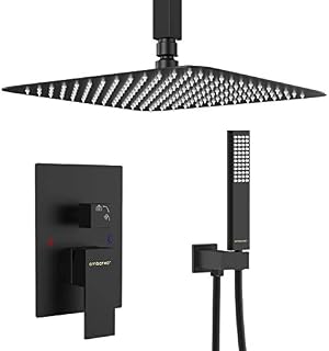 EMBATHER Black Shower System- 12 Inches Ceiling Shower Faucet Set with Square Rain