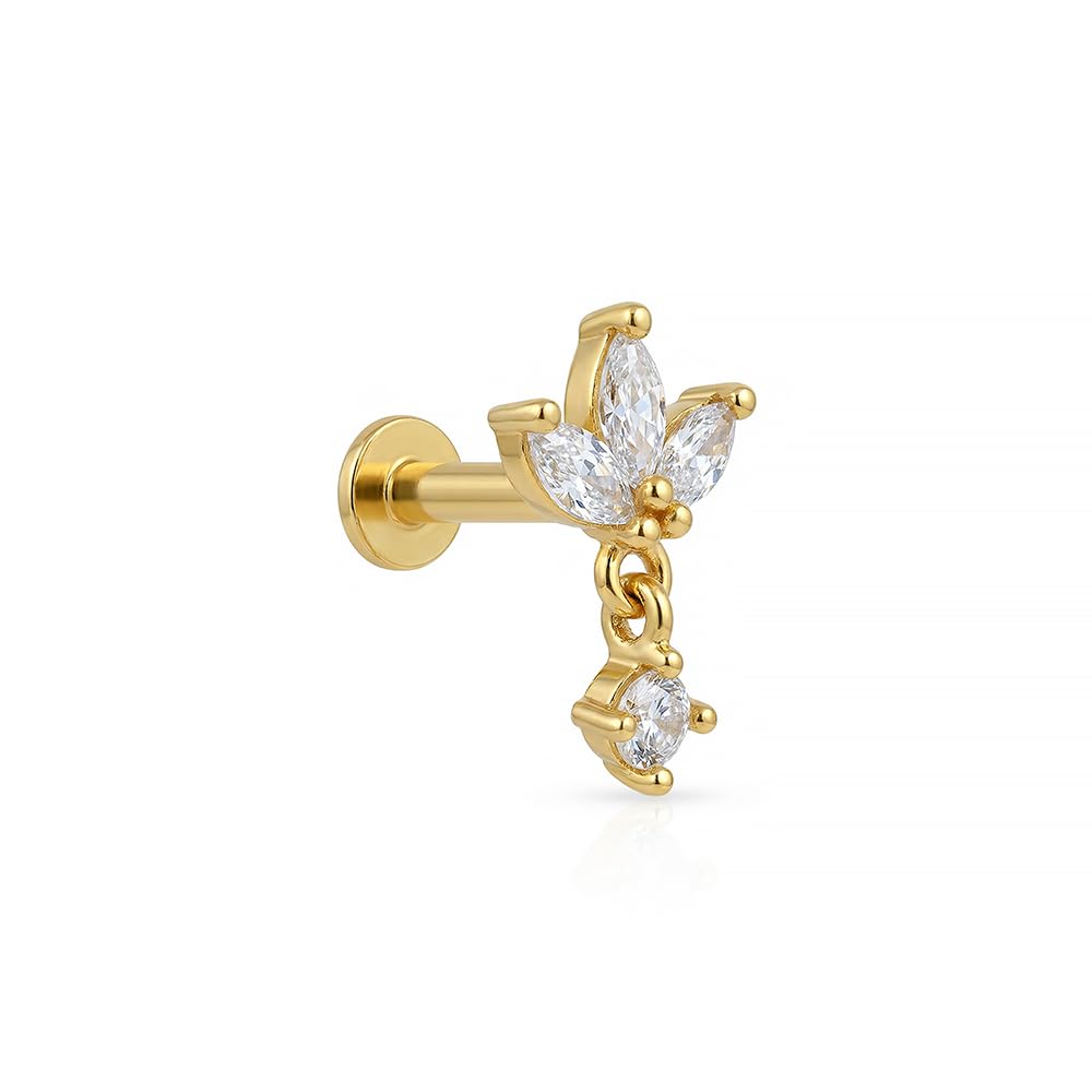 925 Silver Marquise Bloom Nose Pin | Triple CZ Floral Cluster with Gold Finish | Elegant Style Gifts for Women and Girls | With Certificate of Authenticity-image-48