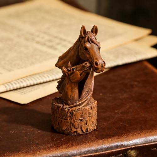 Estatua de Caballo Madre y Potro en Resina Marrón 4 Pulgadas miniatura 2
