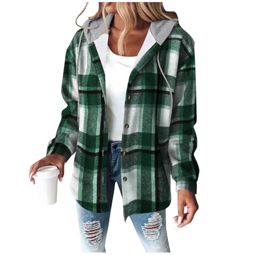 Chaqueta de invierno con forro polar para mujer, chaqueta de invierno con capucha cálida a cuadros, abrigo acolchado para deportes al aire libre, 4 Verde, S