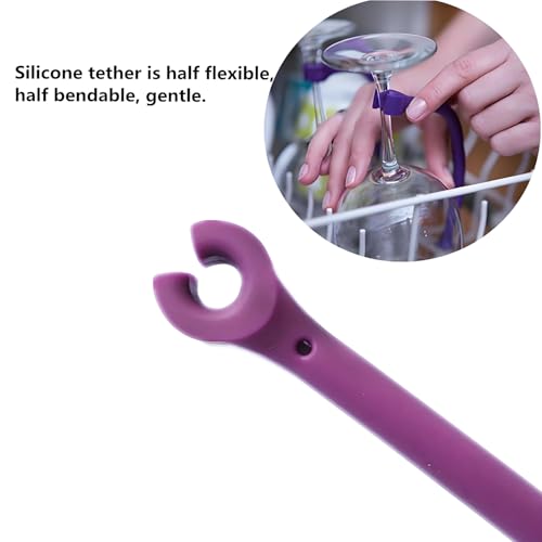 YouU Tether Silicone Dishwasher Attachment Silicone Stemware Saver Flexible Stemware Holder Dishwasher Wine Glass Protector (Purple/4 pcs) - Thumbnail 5