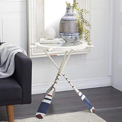 Deco 79 Metal Round Accent Table with Oar Shaped Legs, 23" x 23" x 24", White 41cUSclUXHL. SS400