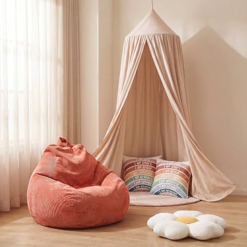 Kids Reading Nook Set 5 Pcs, Bean Bag Chair Cover for Kids with Canopy Tent, Throw Pillow Cover and Flower Pillow, Playhouse Reading Corner Decor for Bedroom Playroom Nursery(No Filler)