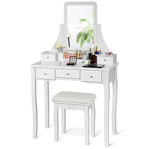 CHARMAID Vanity Set with 5 Drawers, 2 Dividers, Removable Storage Box, Dressing Table