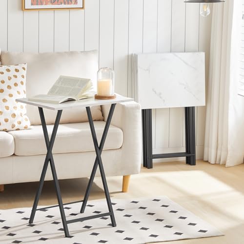 Image of HOOBRO Folding TV Tray Tables, Set of 4 TV Trays with Storage Rack, Industrial Side Table for Eating at Couch, Foldable Snack Table for Small Space, Easy Assembly, White and Black BW50BZ01