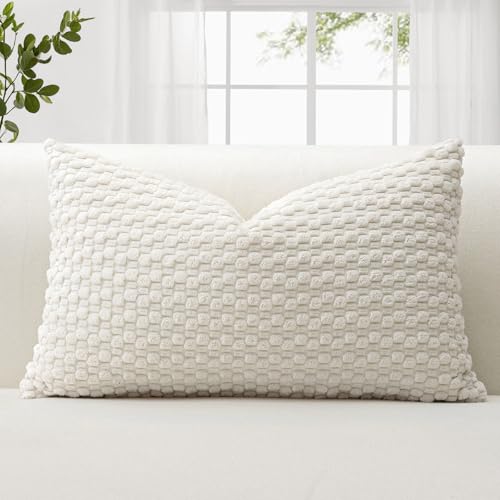 JOTOM Corduroy Soft Cushion Covers 30x50 cm Decorative Throw Pillow Covers with 3D Bubble Texture Cushion Case for Couch Sofa Bedroom Soft Pillowcase for Home Decor (Cream White)