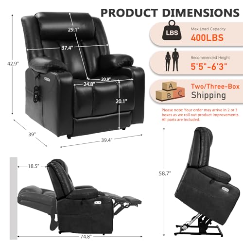 Image of EONIX Dual Motor Power Lift Recliner Chair for Elderly, 400lb, Black