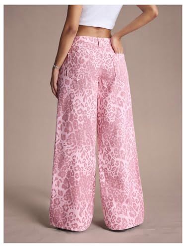 Floerns Women's Going Out Leopard Print Baggy Jeans Low Rise Wide Leg Casual Denim Pants3