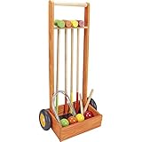 Hecho en francia Jeujura- Jeu de Croquet 4 joueurs-Chariot en Bois Juegos de habilidad, Multicolor (J8602)
