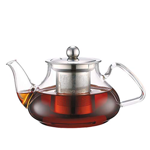 Toyo Hofu High Borosilicate Clear Glass Teapot With Infuser, Removable 304 Stainless Steel Infuser & Lid, Stovetop Safe, Tea Maker Pyrex Glass Tea Pot 800Ml /27Oz #TOP9