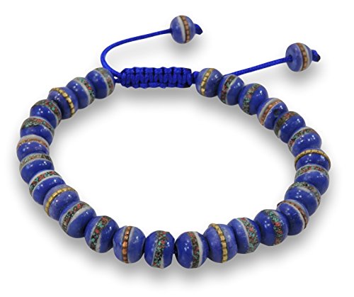 Hands Of Tibet Tibetan Prayer Mala Embedded Medicine Bracelet Yoga Healing Beads Adjustable Wrist Mala Tibetan Prayer Beads For Meditation Many Color Choices (Royal Blue)4