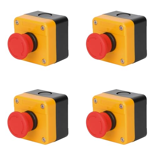 TOKCKYBL Emergency Stop Push Button Switch, 660V 10A Weatherproof Red Mushroom Head E-Stop Switch with Box (1NO1NC)
